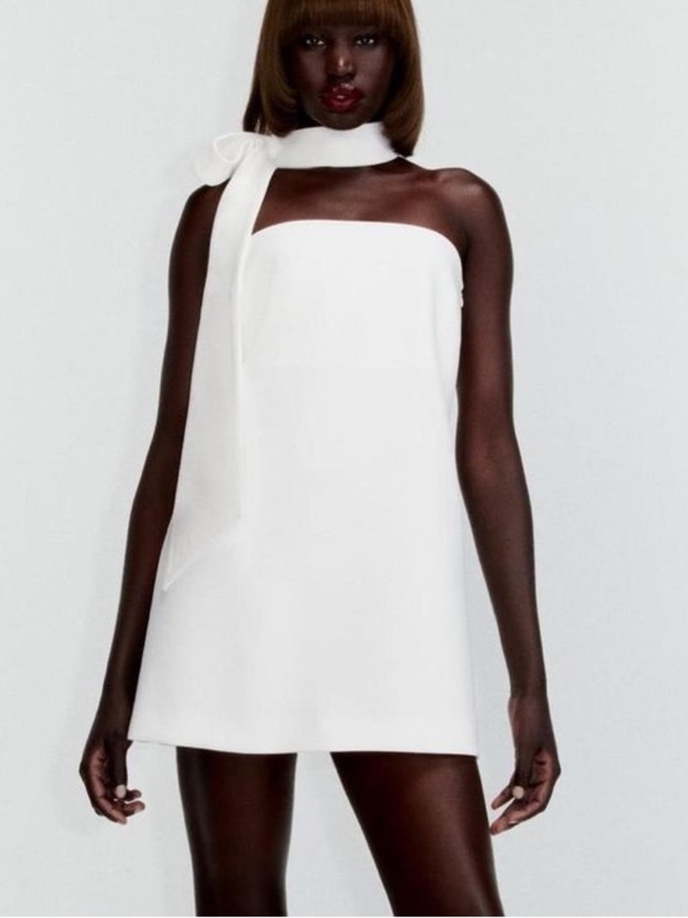 Zara White Strapless Mini Dress with Neck Tie